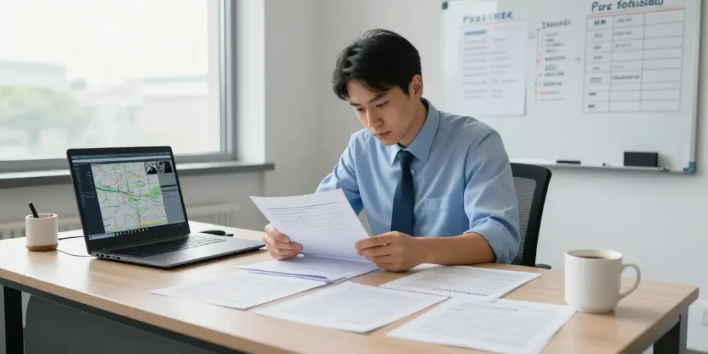 Investigative analysis at goodtam.com/blog/흥신소-비용/ showcasing a detective's focused workspace.