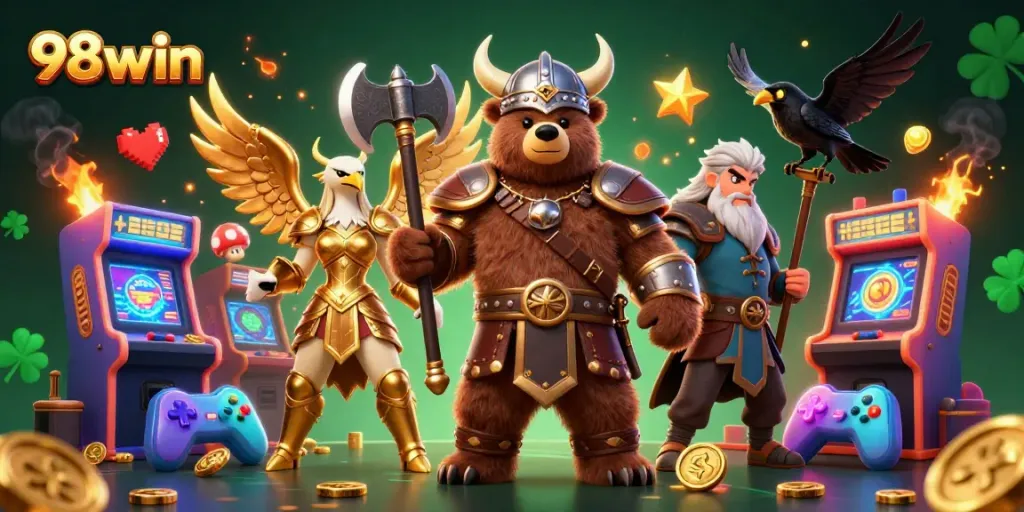 Spin and win at 98win with dynamic gaming elements in an electrifying casino atmosphere.
