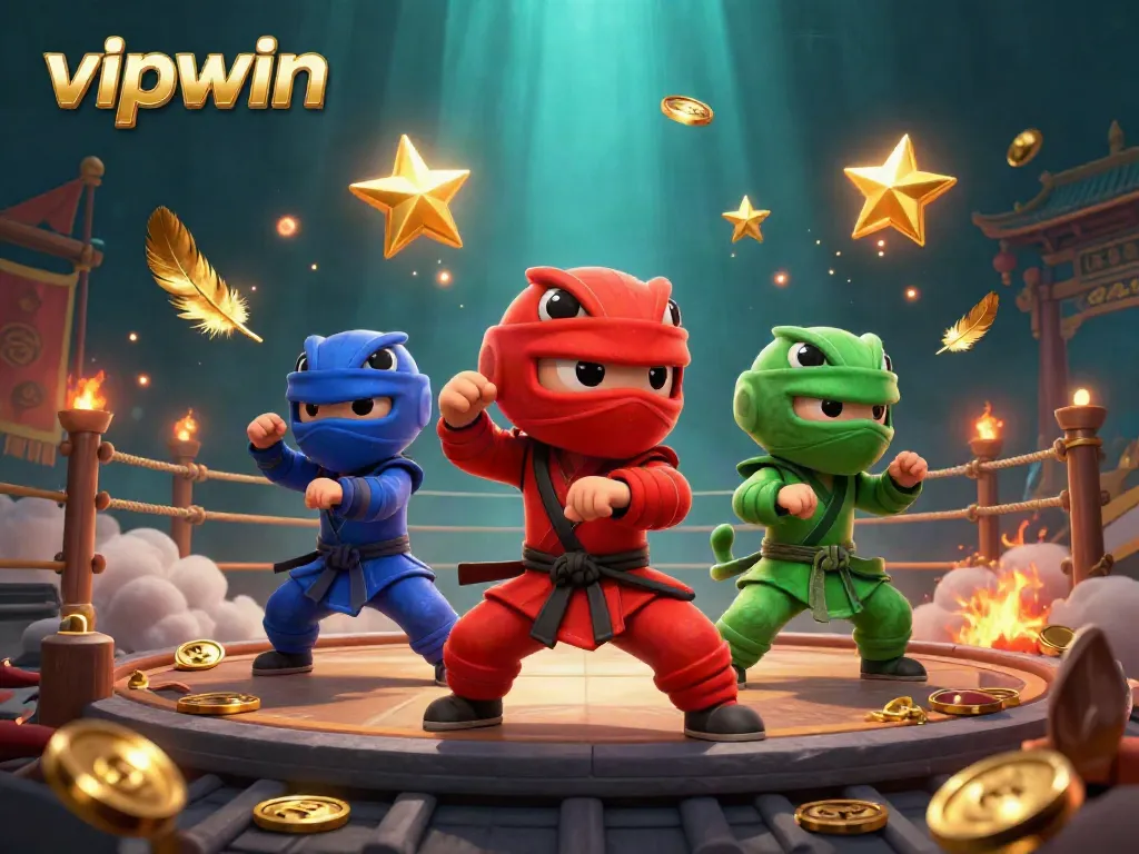 Experience thrilling martial arts with VIPWIN as cartoon chameleons battle in a dynamic casino scene.